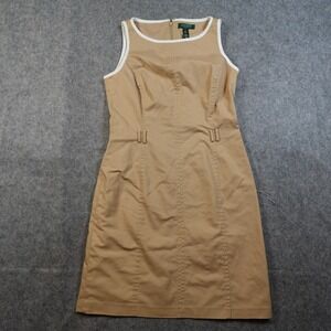 Ralph Lauren Dress Womens 10 Tan Sheath Sleeveless Knee Length Office Work
